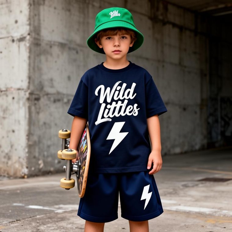 Kid wearing Wild Littles cream cargo pants